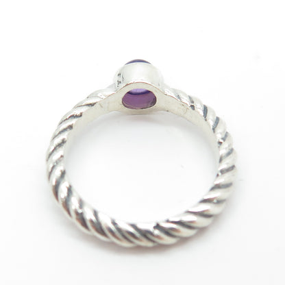 925 Sterling Silver Vintage Real Amethyst Gemstone Twisted Ring Size 6.5