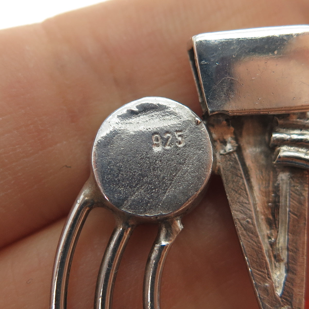 925 Sterling Silver 14K Gold Vintage Real Red Garnet Modernist Slide Pendant