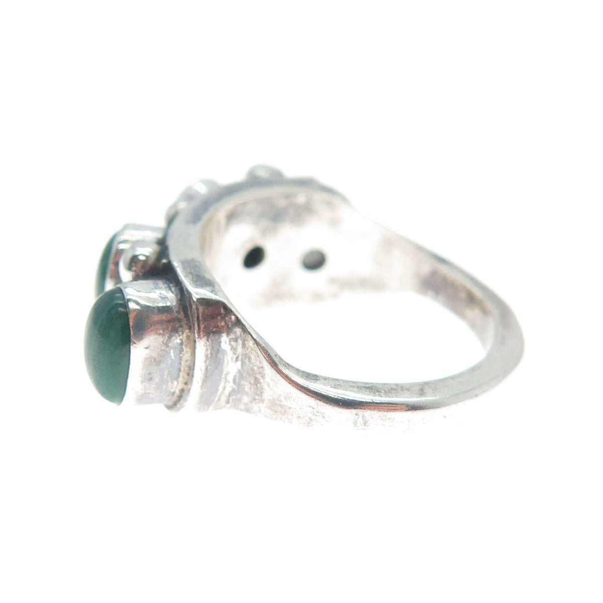 925 Sterling Silver Vintage Real Malachite Beaded Oxidized Ring Size 7.25