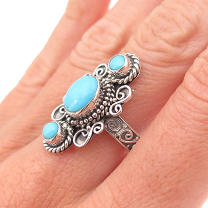925 Sterling Silver Vintage Real Sleeping Beauty Turquoise Ring Size 8.5