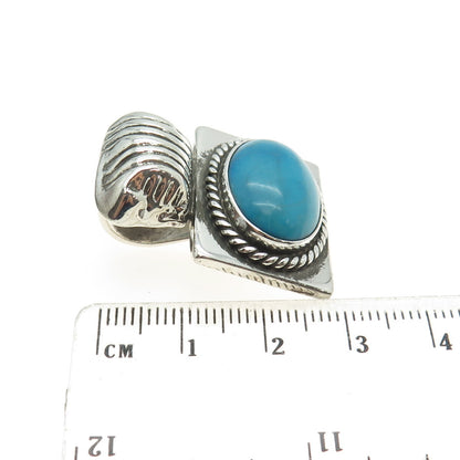 925 Sterling Silver Vintage Real Turquoise Gemstone Slide Pendant