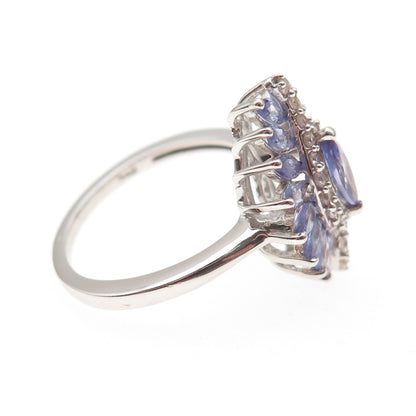 Chuck Clemency 925 Sterling Silver Real Tanzanite & White Topaz Ring Size 8.25