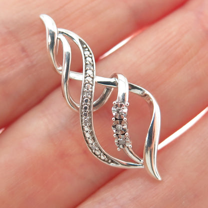 925 Sterling Silver Real Round-Cut Diamond Twisted Charm Pendant