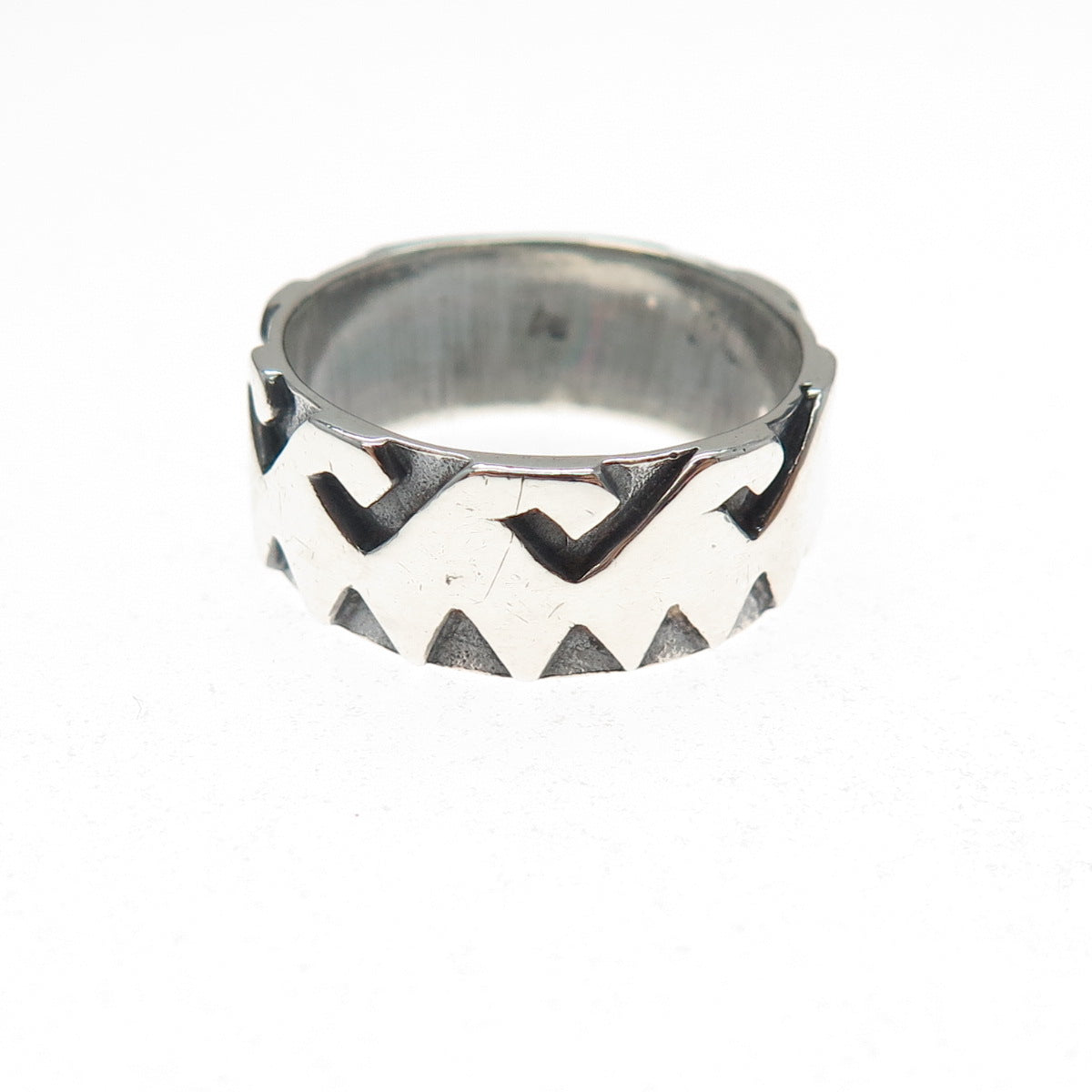 925 Sterling Silver Vintage Modernist Abstract Oxidized Band Ring Size 8