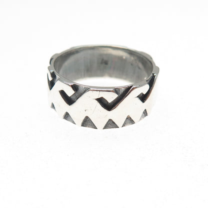 925 Sterling Silver Vintage Modernist Abstract Oxidized Band Ring Size 8
