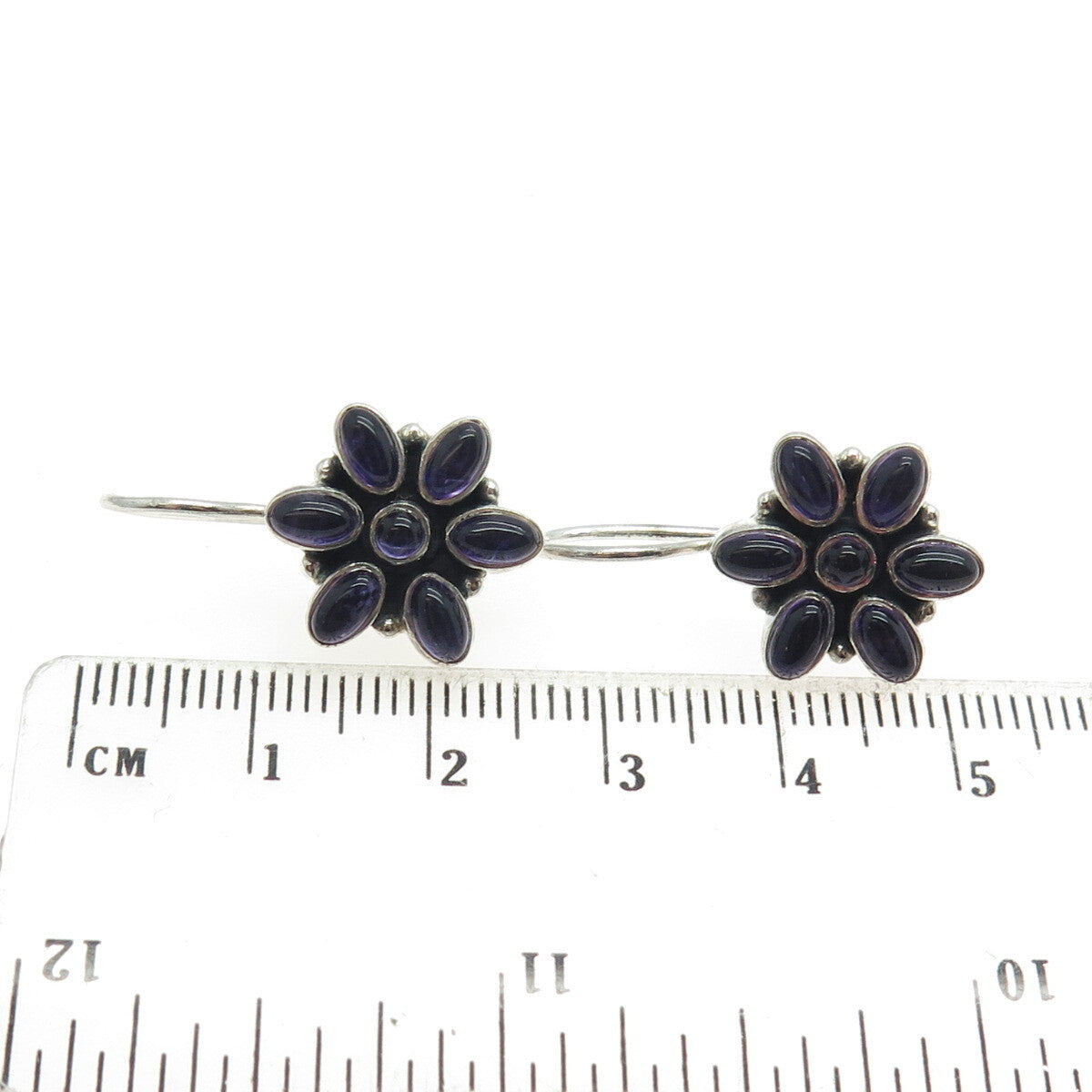 DOUG PAULUS 925 Sterling Silver Vintage Real Amethyst Flower Earrings