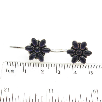 DOUG PAULUS 925 Sterling Silver Vintage Real Amethyst Flower Earrings