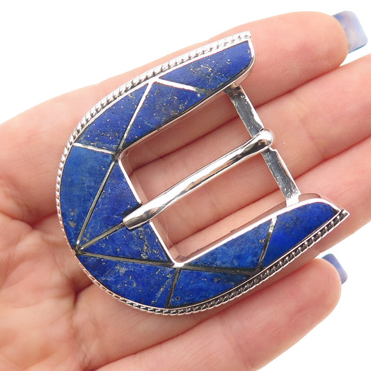 Old Pawn Sterling Silver Vintage Southwestern Lapis Lazuli Tribal Belt Buckle