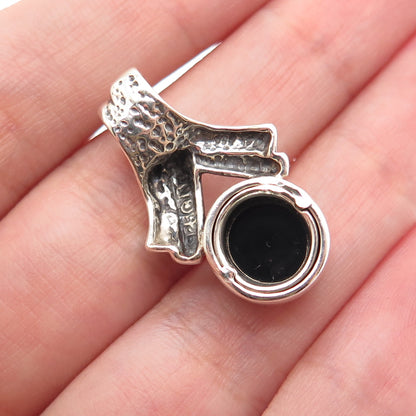 MORNING SUN 925 Sterling Silver Vintage Black Onyx Ribbon Slide Charm Pendant
