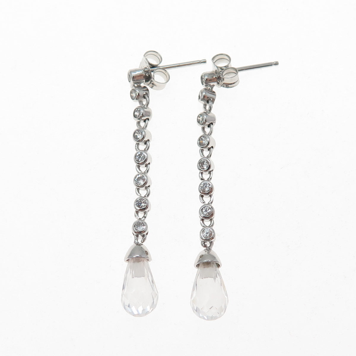 925 Sterling Silver Round & Pear-Cut C Z Chain Drop Dangle Earrings