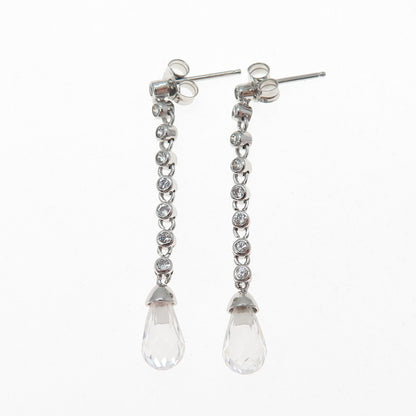 925 Sterling Silver Round & Pear-Cut C Z Chain Drop Dangle Earrings