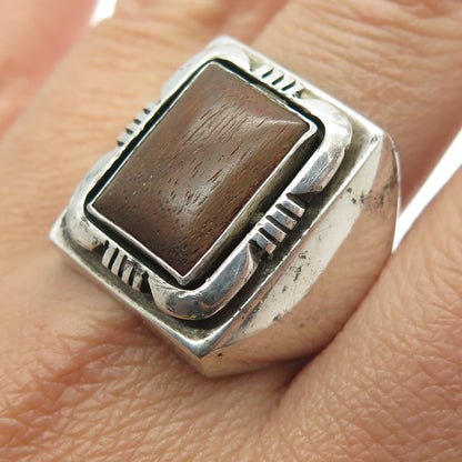 P.A. SMITH Old Pawn 925 Sterling Silver Vintage Southwestern Wood Ring Size 14