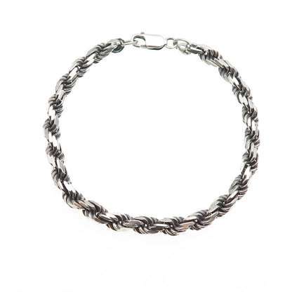 925 Sterling Silver Vintage Italy Twisted Rope Oxidized Link Bracelet 6.75"
