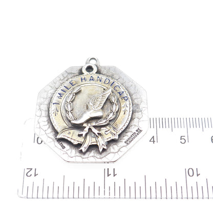 R. Harris & Co 925 Sterling 2-Tone Antique Enamel Marathon 1 Mile Handicap Medal