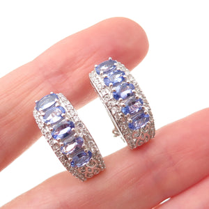 Chuck Clemency Sterling Silver Real Tanzanite & White Topaz Omega Back Earrings