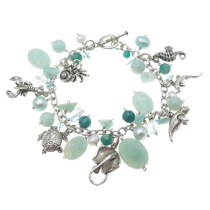SAJEN & SUNWEST Sterling Silver Vintage Real Multi-Gem Sea Life Bracelet 7.25"