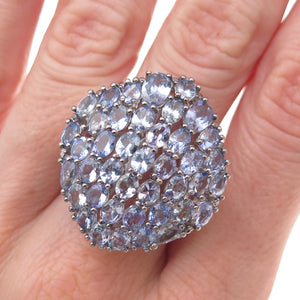 Chuck Clemency 925 Sterling Silver 2-Tone Real Oval-Cut Tanzanite Ring Size 8.25