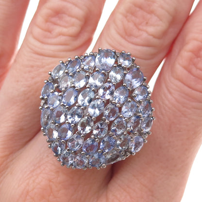 Chuck Clemency 925 Sterling Silver 2-Tone Real Oval-Cut Tanzanite Ring Size 8.25