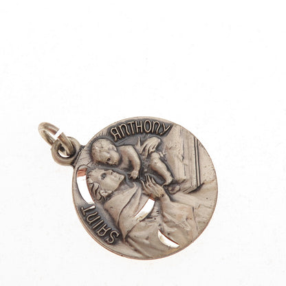 925 Sterling Silver Vintage Saint Anthony Religious Oxidized Charm Pendant