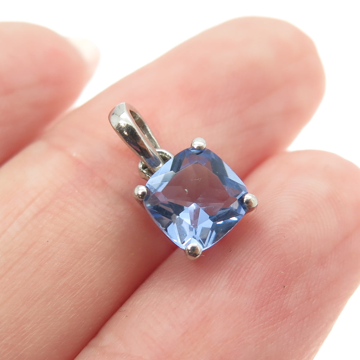 925 Sterling Silver Cushion-Cut Blue C Z Minimalist Pendant