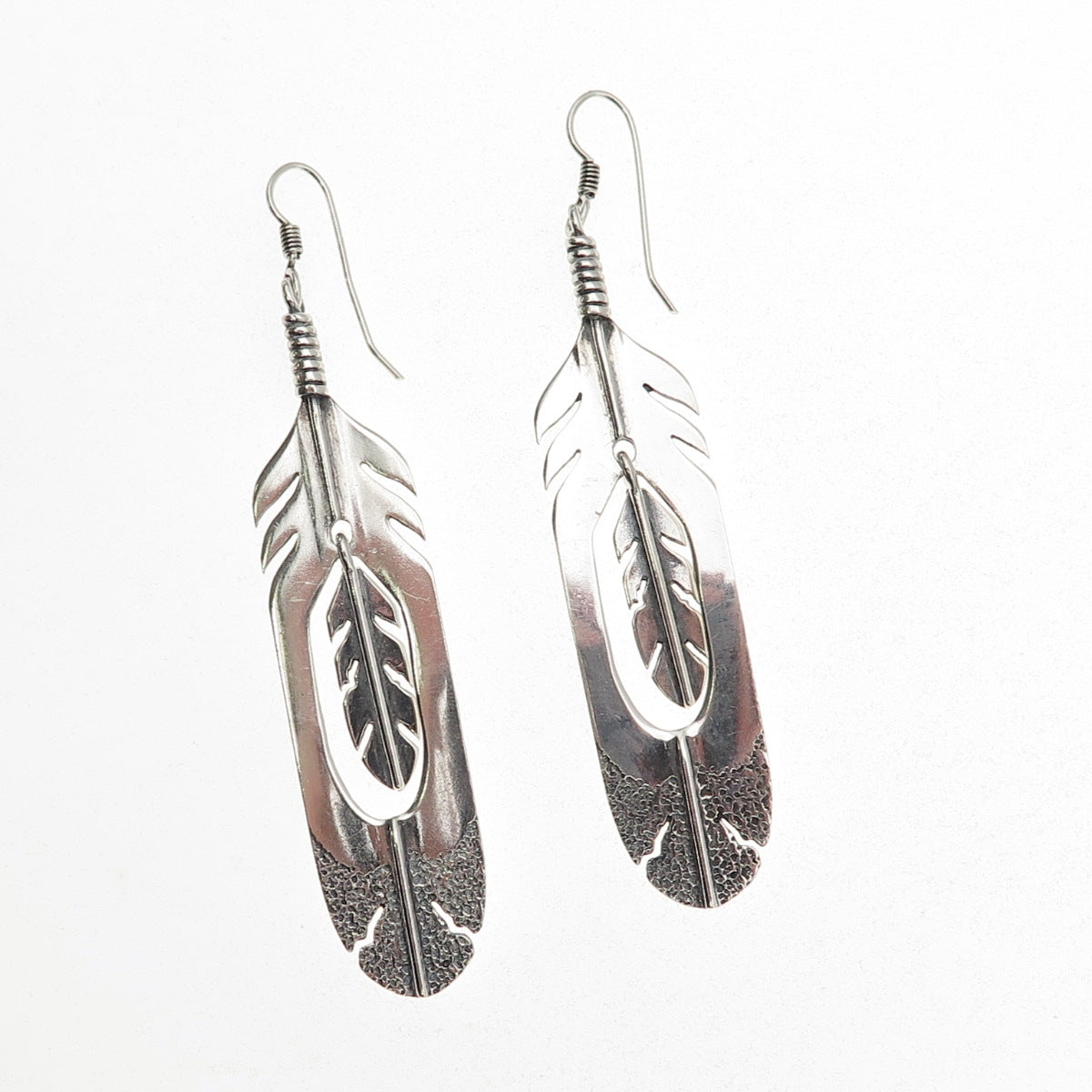 Silver Cloud Old Pawn 925 Sterling Vintage Southwestern Feather Dangle Earrings