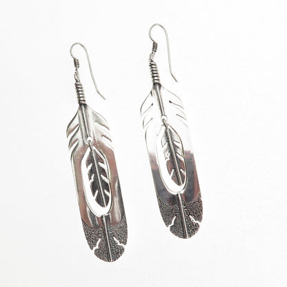 Silver Cloud Old Pawn 925 Sterling Vintage Southwestern Feather Dangle Earrings