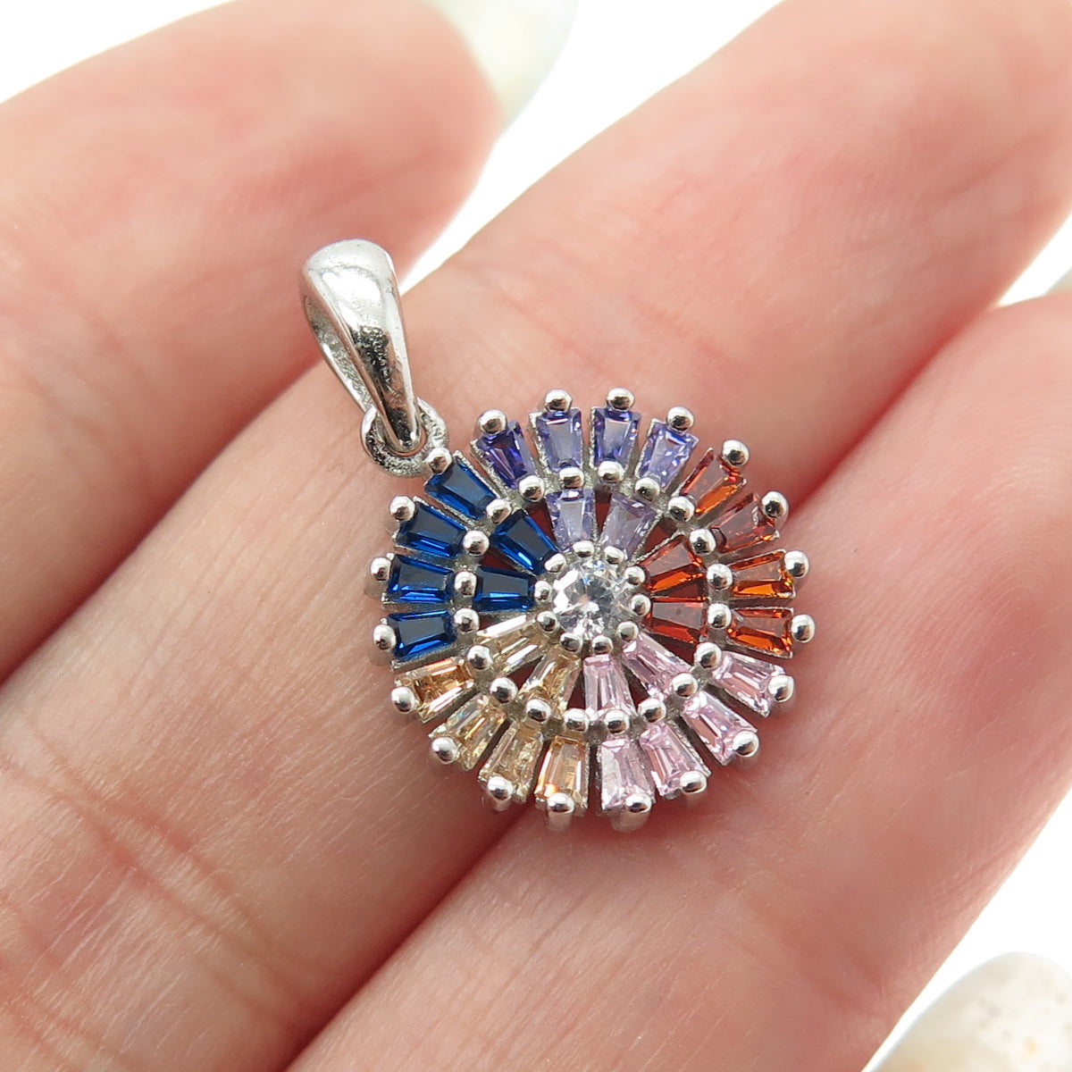 925 Sterling Silver Multi-Color C Z Pendant