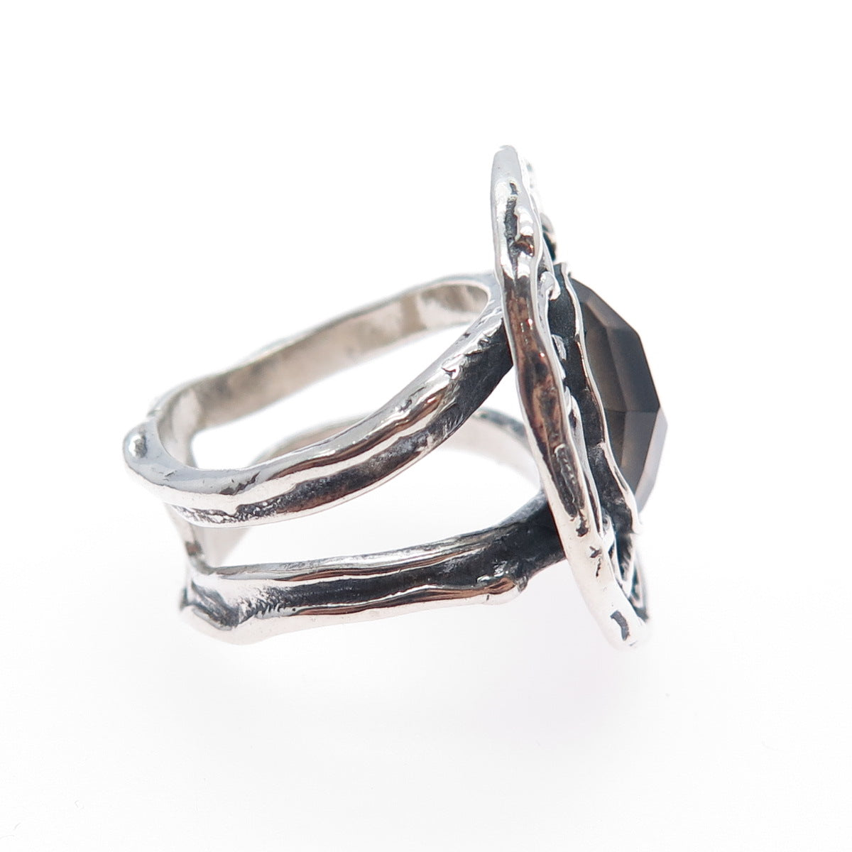 GOLAN GOLDEX Sterling Silver Vintage Real Smoky Quartz Oxidized Ring Size 5.75