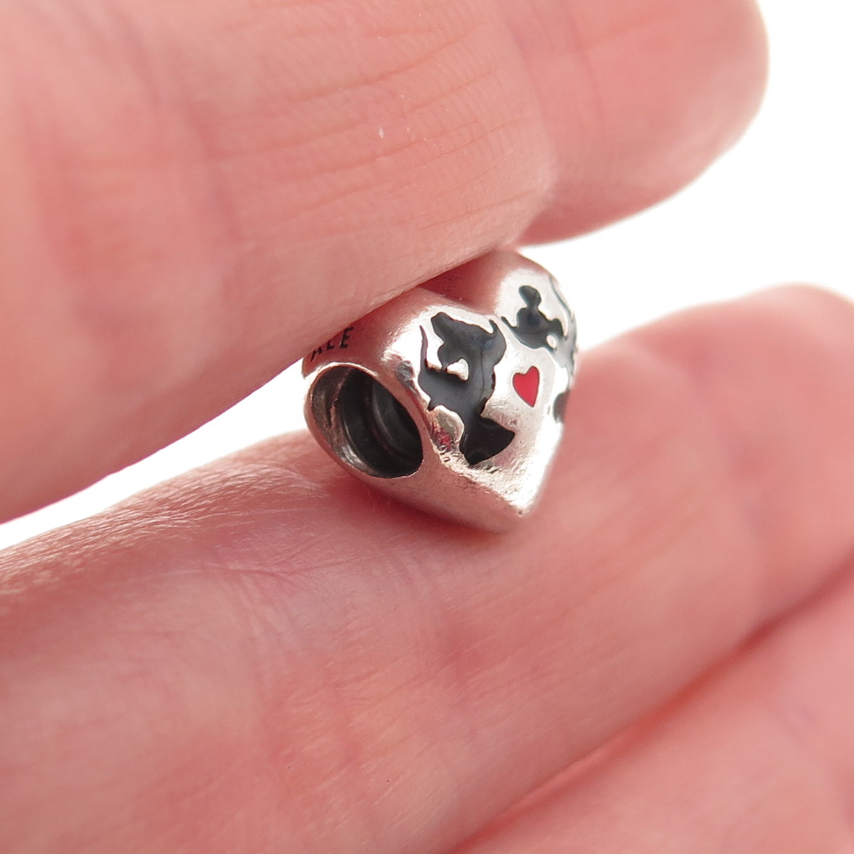 Pandora 925 Sterling Enamel Disney Minnie & Mickey Kiss Heart Slide Bead Charm