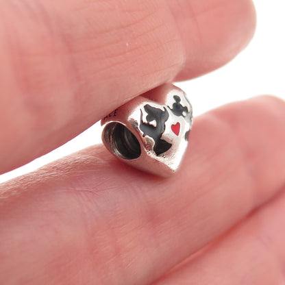 Pandora 925 Sterling Enamel Disney Minnie & Mickey Kiss Heart Slide Bead Charm