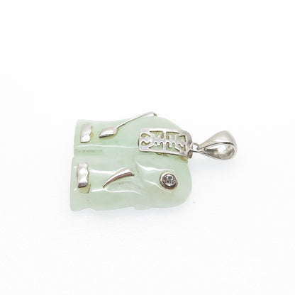 AVON 925 Sterling Vintage Real Jade & C Z Elephant Chinese Character Pendant