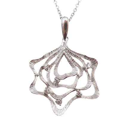 925 Sterling Silver Round-Cut C Z Floral Cable Chain Necklace 16"