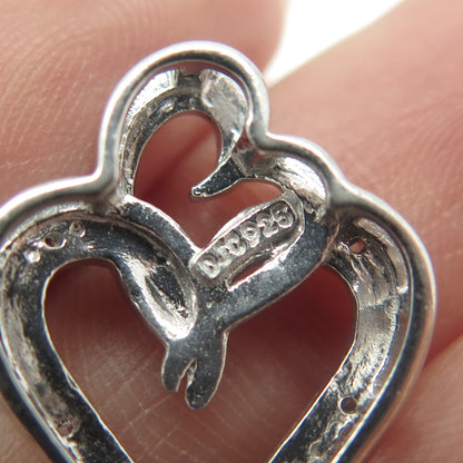 925 Sterling Silver Real Round-Cut Diamond Interlocked Hearts Slide Pendant