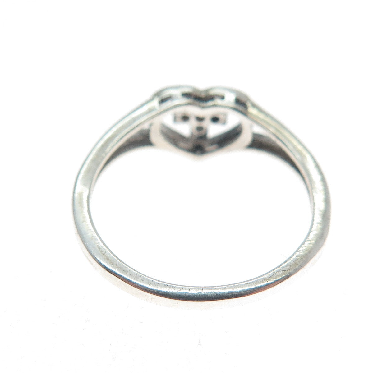 925 Sterling Silver Round-Cut C Z Heart Cross Ring Size 4.25