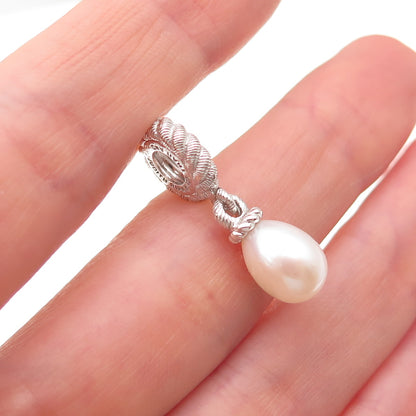 Judith Ripka 925 Sterling Silver Real Pearl Dangle Slide Charm Pendant