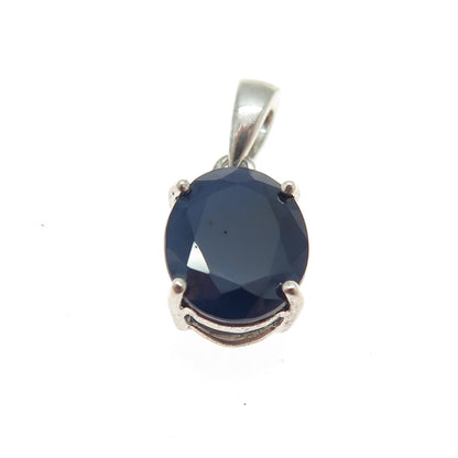 925 Sterling Silver Real Oval-Cut Sapphire Minimalist Charm Pendant