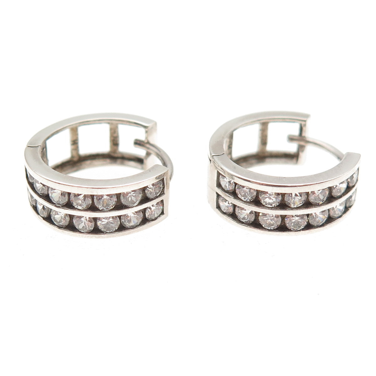 925 Sterling Silver Round-Cut C Z Hoop Earrings