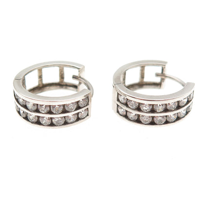 925 Sterling Silver Round-Cut C Z Hoop Earrings