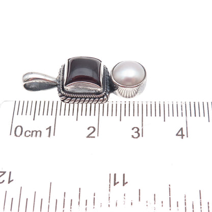 Estelle 925 Sterling Silver Vintage Real Rhodolite & Pearl Charm Pendant
