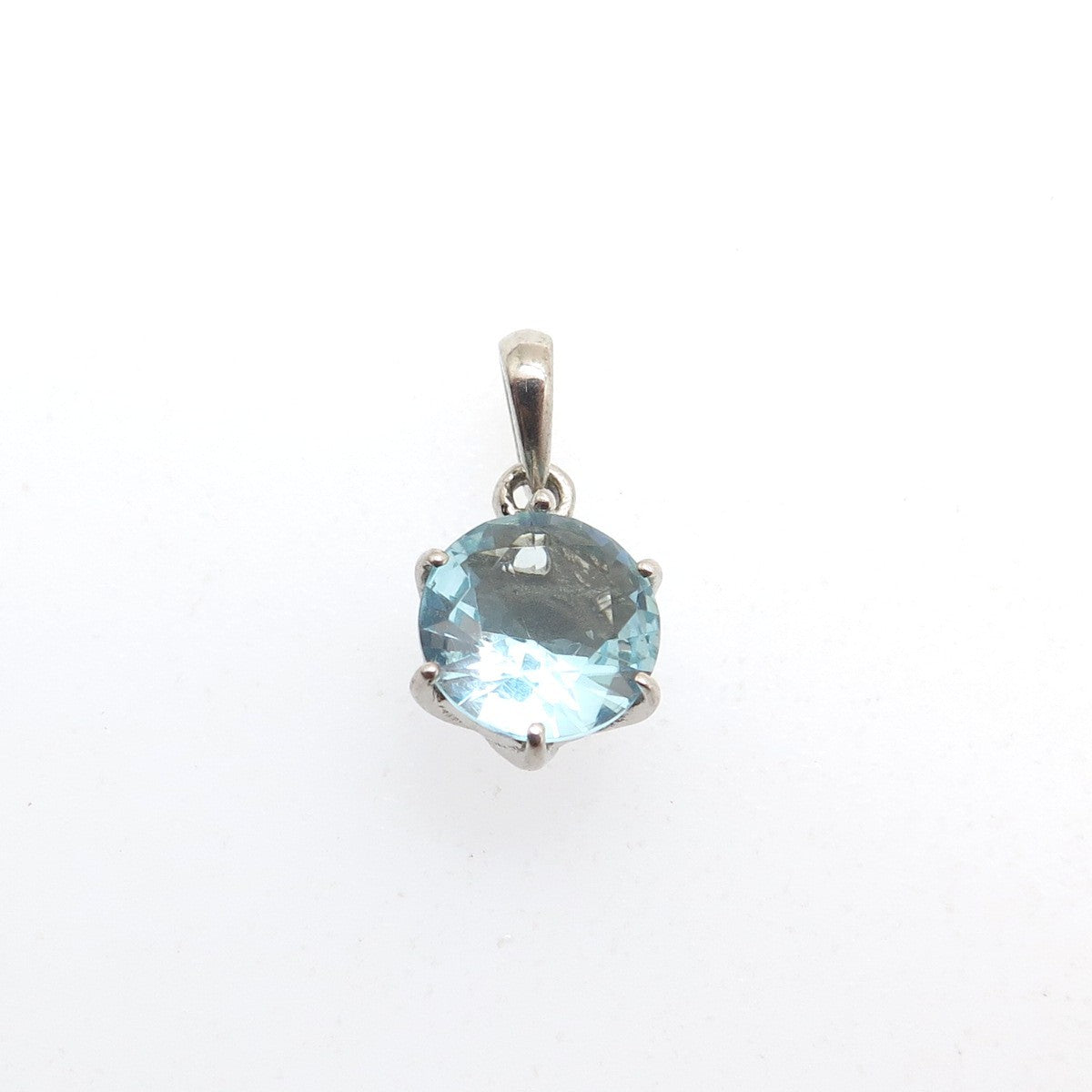 925 Sterling Silver Round-Cut Blue C Z Minimalist Charm Pendant
