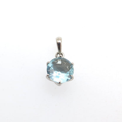 925 Sterling Silver Round-Cut Blue C Z Minimalist Charm Pendant