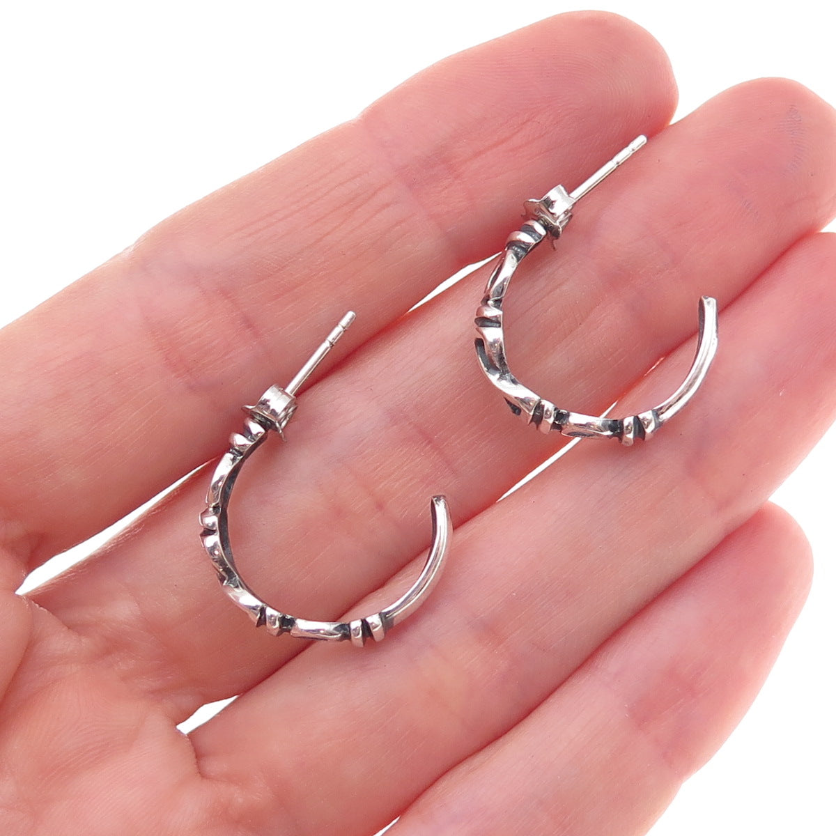 925 Sterling Silver Vintage Infinity Oxidized Hoop Earrings