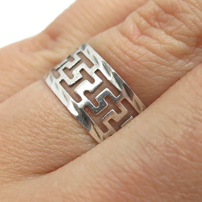 925 Sterling Silver Vintage N36 Greek Maze Band Ring Size 7.25