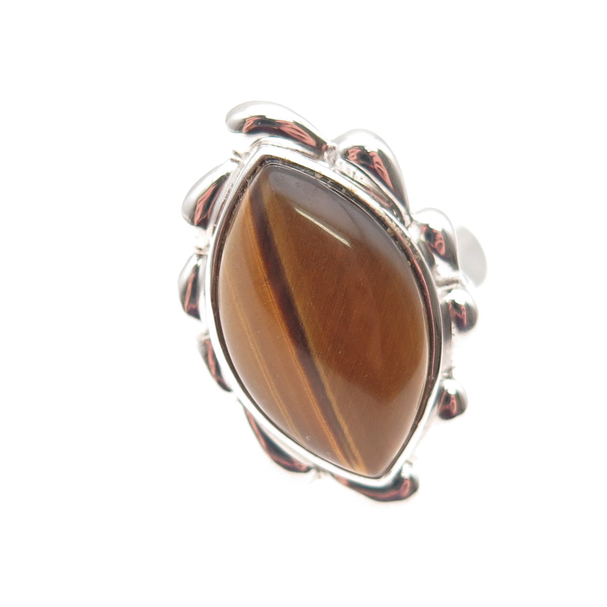 925 Sterling Silver Vintage Real Tiger Eye Modernist Ring Size 7