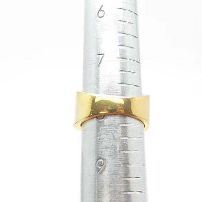 925 Sterling Silver Gold Plated C Z "Iced Out" Geometry Wide Band Ring Size 8