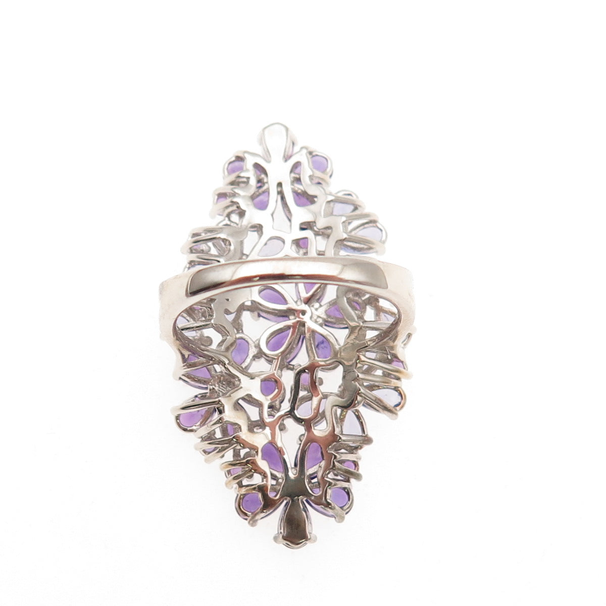 925 Sterling Silver Real Amethyst & Tanzanite Floral Cluster Ring Size 8