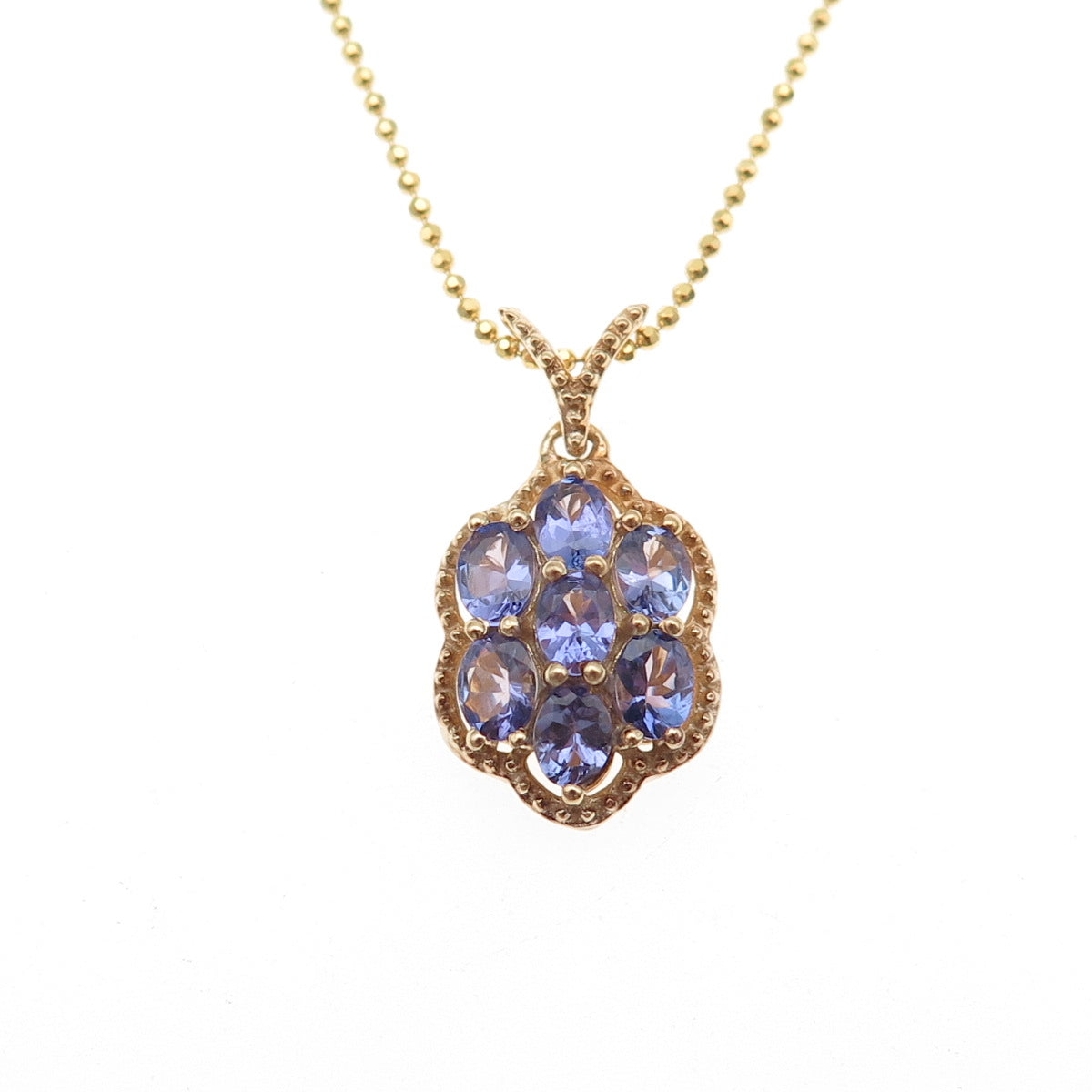 Chuck Clemency 925 Sterling Gold Plated Real Tanzanite Beaded Chain Necklace 16"
