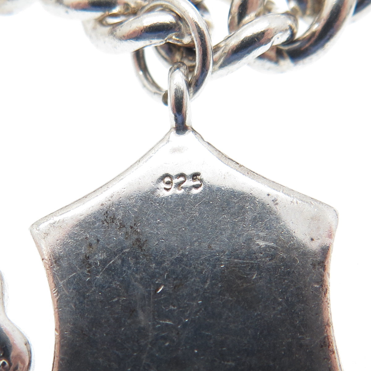 925 Sterling Vintage C Z Clover Horseshoe Heart Key Padlock Shield Bracelet 7"