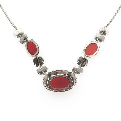 925 Sterling Antique Art Deco Germany Real Carnelian & Marcasite Necklace 16"