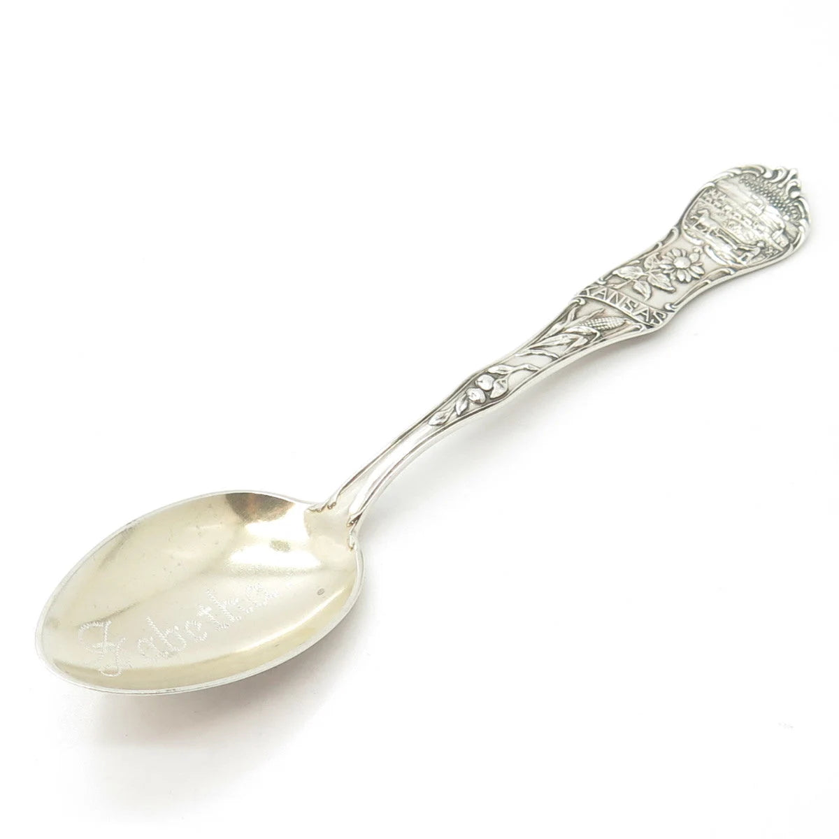 925 Sterling Silver Antique Art Deco Mechanics Co. Kansas States & Cities Spoon
